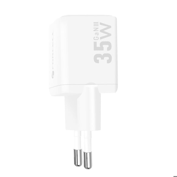 GaN III 35W Vægbelader med USB-C + Mini USB Porte Forcell Hvid Vit