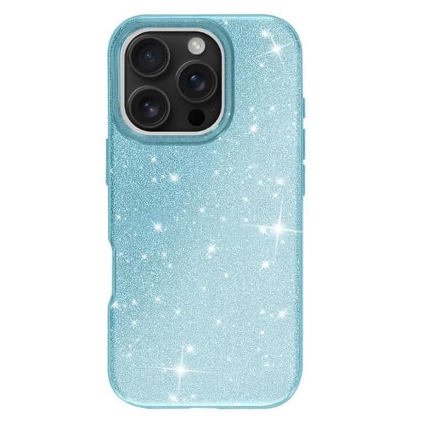 Glitteret Cover - iPhone 16 Pro Max - Stødabsorberende - Blå - Glamour Design - Hård Blå