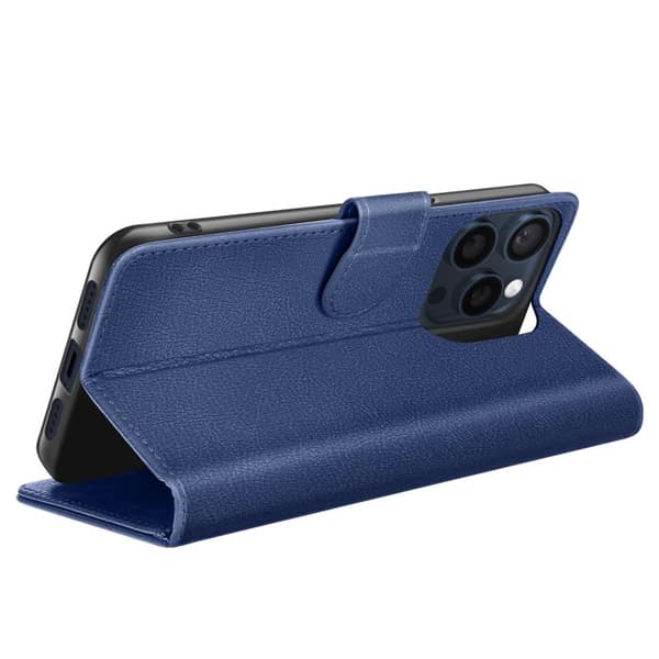 Pungetui - ZANAÉ - iPhone 15 Pro - Mørkeblå - Videostøtte - Magnetisk flap Blå