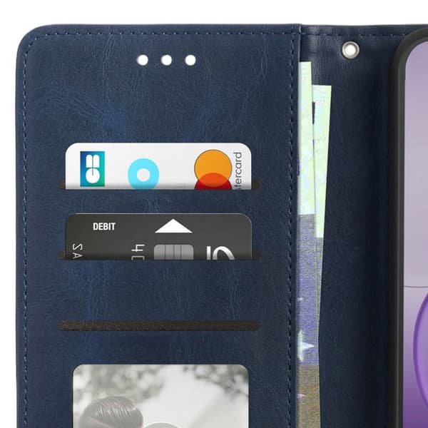 Plånboksfodral för Oppo A6x med handledsrem och videostöd i midnattsblå Blå