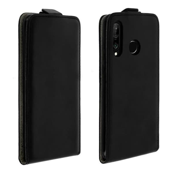 Huawei P30 Lite -kotelo, pystysuora läppä, korttipaikka, musta