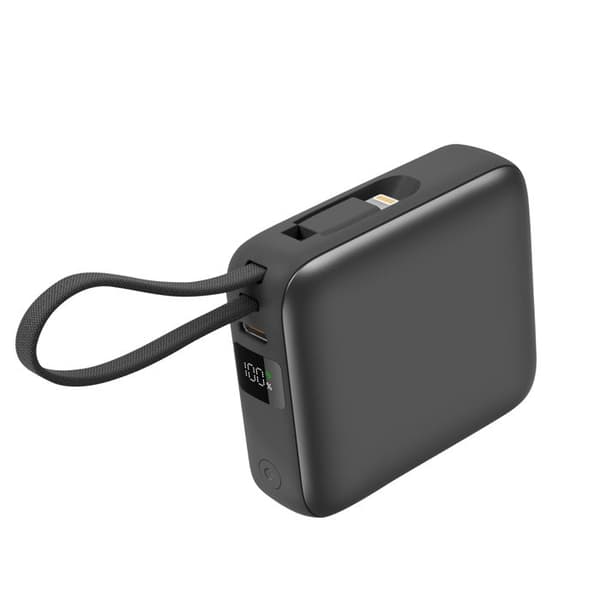 Extern batteri - AKASHI - 10000mAh - Snabb laddning 22.5W - USB-C och Lightning-kablar - LCD-display Grå