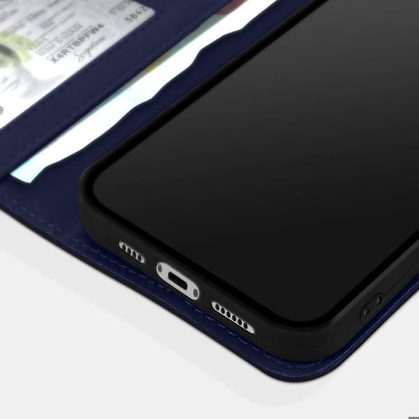 Premium Læder Beskyttelseshus til iPhone 13 Pro Max med Stativfunktion Natblå Mørkeblå
