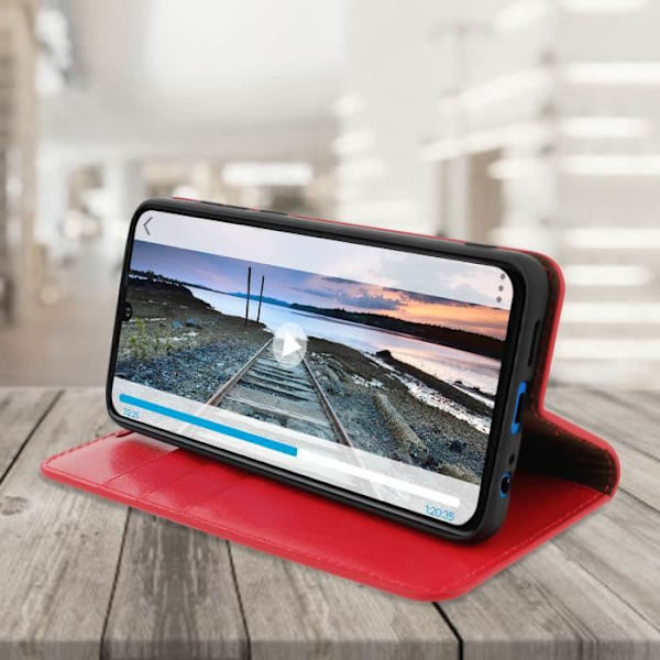 Huawei P30-fodral - Folio-skydd - Äkta läder - Videostöd - Röd - Heltäckande skydd Röd
