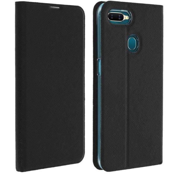 Oppo AX7 fodral - BIGBEN - Korsformad effekt - Korthållare - Stativfunktion - Svart eko-läder Svart