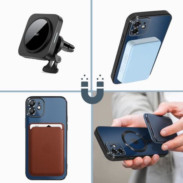 Coque - Apple - iPhone 12 - Sort Silikone - Krom Kant - Kompatibel med MagSafe Svart