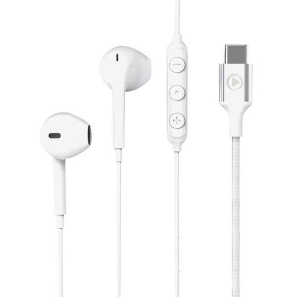 Trådade Hörlurar - Force Play - USB-C - Fläthread Kabel - Stereo Ljud - Miljövänlig Vit