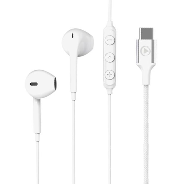 USB-C Langalliset kuulokkeet Nylon punottu elinikäinen takuu Ympäristöystävällinen Force Play valkoinen Vit