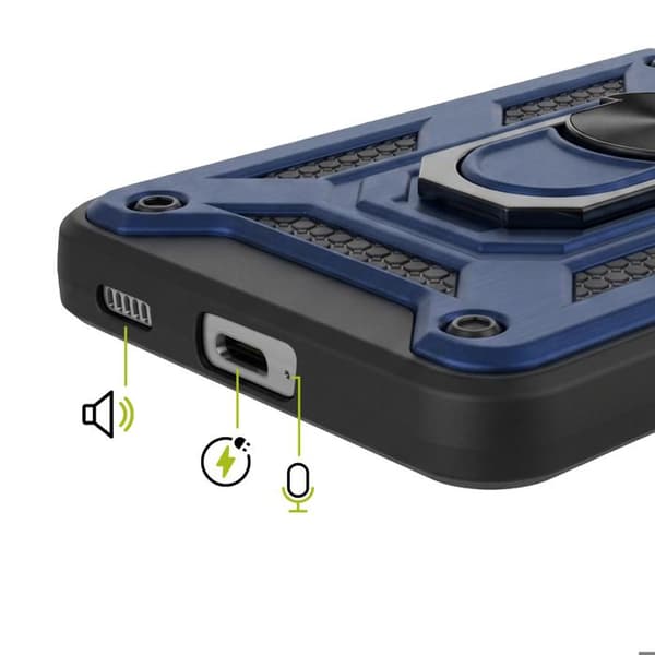 Cover til Galaxy S21 FE med skydelåg til kamera og magnetisk ring Mayaxess Mørkeblå Blå