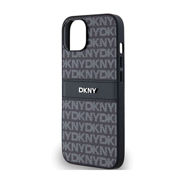 DKNY Leather Mono Stripe & Metal Logo - Fodral för iPhone 15 Plus / 14 Plus (svart)