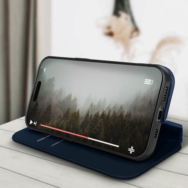 iPhone 15 Pro Max Etui med Kortlomme Magnetisk Klap Blå Nat Blå