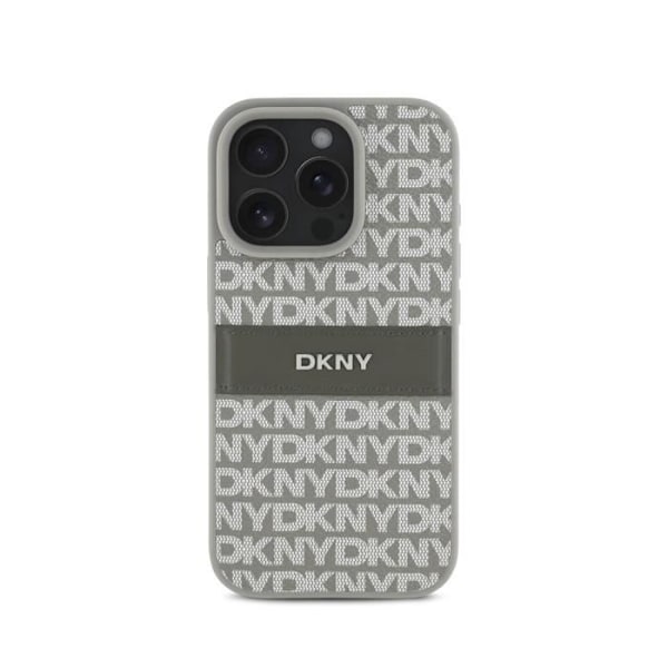 Coque för iPhone 16 Pro Utgåva Repeat Pattern Tonal Stripe med Metalliskt Logo DKNY Beige Grön