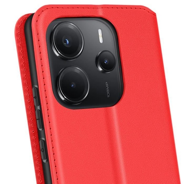 Xiaomi Redmi Note 14 4G:n punainen lompakkokotelo, jossa on korttipidike ja videotuki Röd