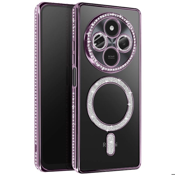 Coque Diamant pour Xiaomi Redmi 14C MagSafe Contour Strass Violet Lila