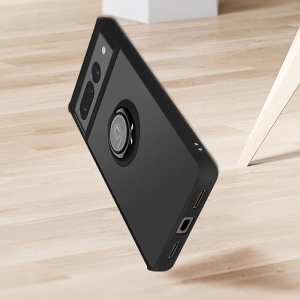 AVIZAR Beskyttelsesetui til Google Pixel 7 Pro - Bi-materiale - Metalring - Videostøtte - Sort Svart