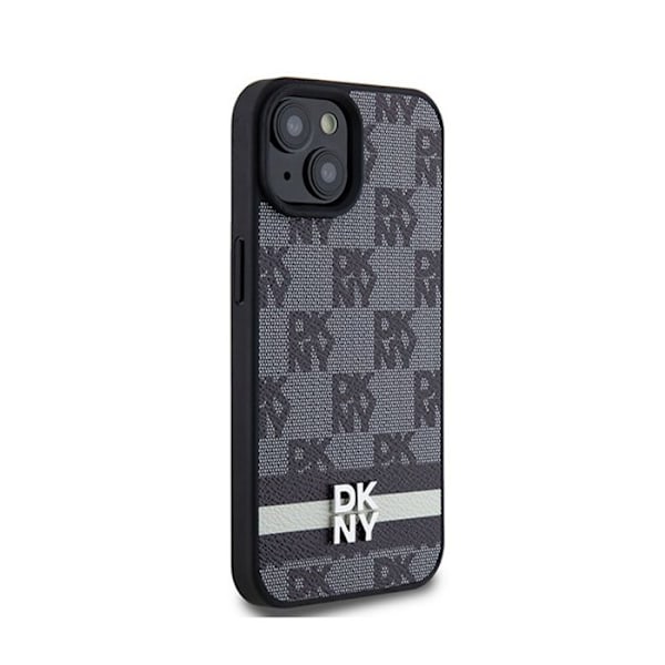 DKNY Mono Plaid og Stripe Print Læder Taske til iPhone 14/15/13 (sort)