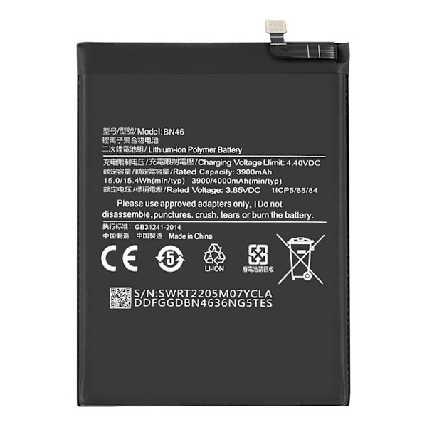 Intern batteri til Xiaomi Redmi 7 5000mAh model BN46 Sort Svart