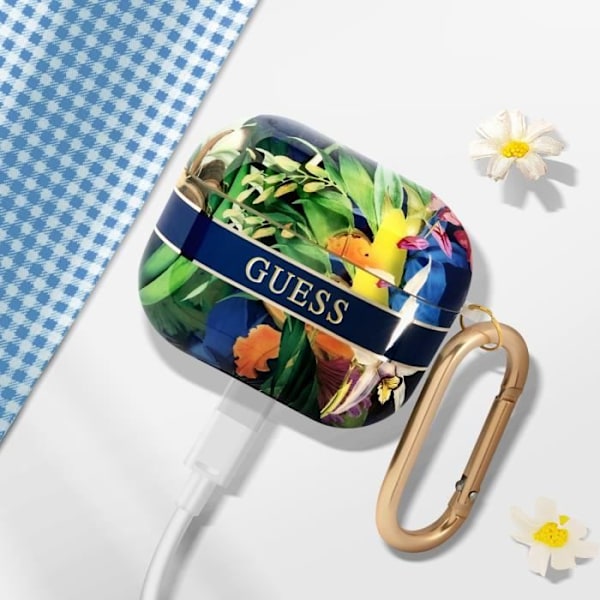 AirPods 3 -kotelo, jossa on kukkakuvio, monivärinen Guess -mokkari. Flerfärgad