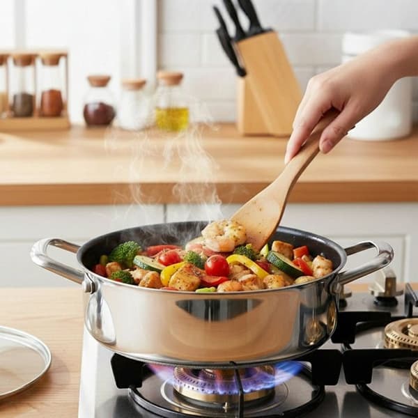 Sauteuse 32cm - CHEFFINGER - Bikube - Rustfrit Stål - Glaslåg - Non-stick 3D Grå