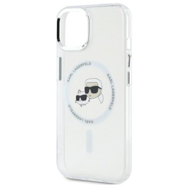 Coque för iPhone 14 - Karl Lagerfeld IML MagSafe (KLHMP14SHLSKCH) - Vit Metall Karl&Choupette Huvud