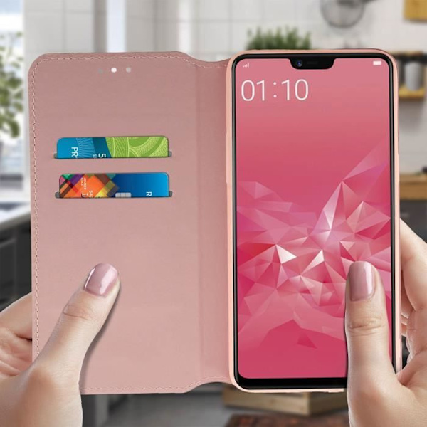 Housse - Oppo - A3 - Øko-læder - Kortlomme - Støttefunktion - Rosa Rosa
