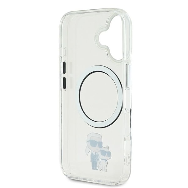 Coque för iPhone 16 Plus Tryckt Karl och Choupette Kompatibel med MagSafe Karl Lagerfeld Transparent Vit