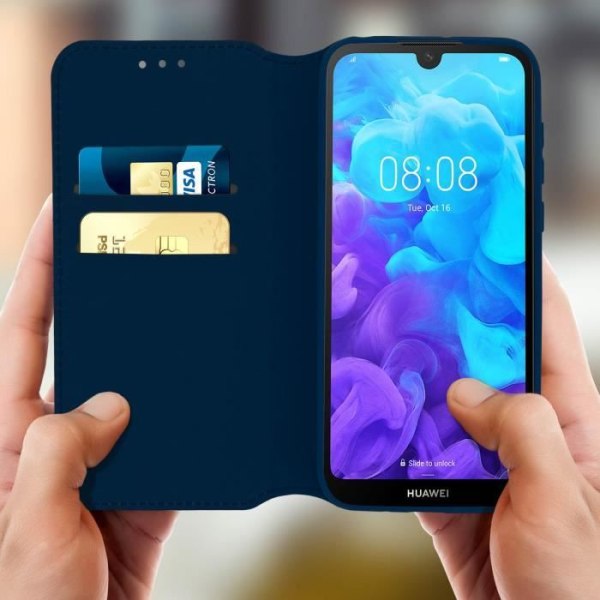 Hus - AVIZAR - Huawei Y5 2019 - Plånboksfodral - Ekoskinn - Video Stöd Midnattsblå