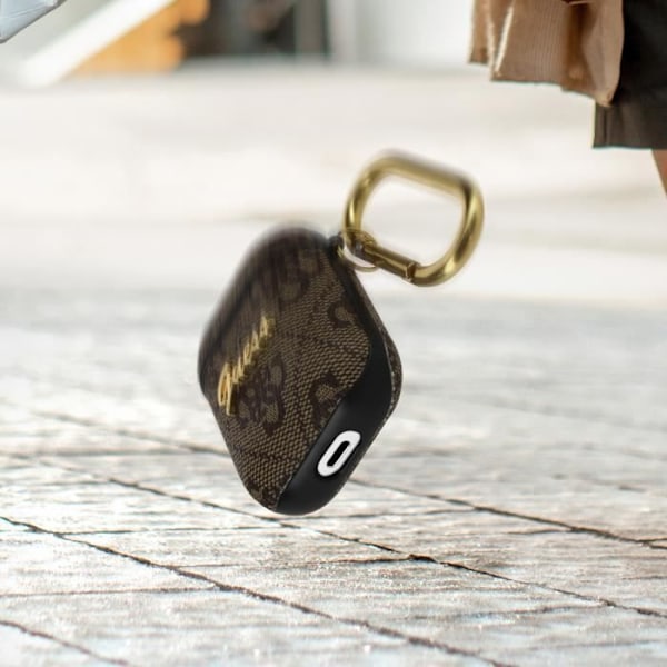 Kovakotelo AirPods Design Guess kohokuvioidulla ruskealla logolla kastanj