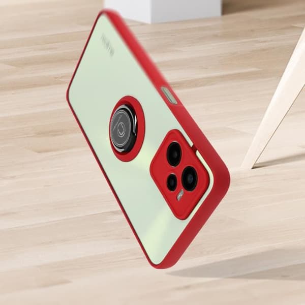 Realme C35 Case Bi-materiale Metal Ring Video Support rød