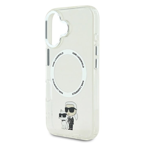 Coque för iPhone 16 Plus Tryckt Karl och Choupette Kompatibel med MagSafe Karl Lagerfeld Transparent Vit