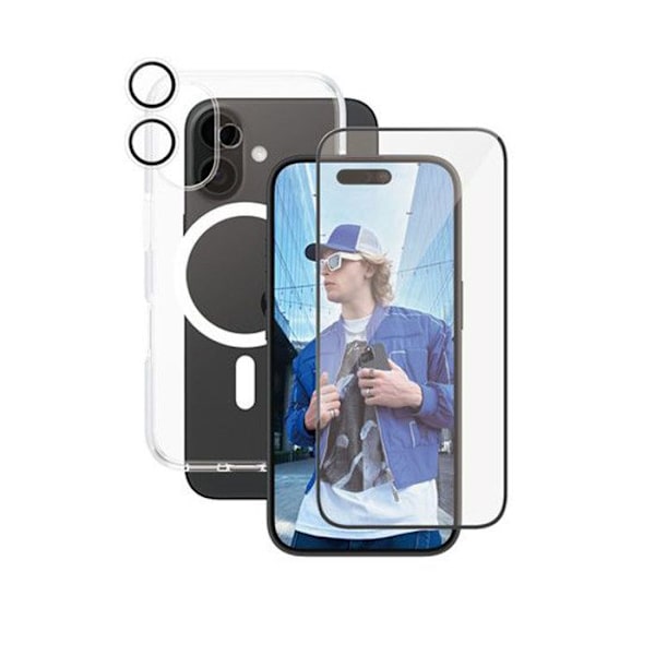 Beskyttelsespakke til Apple iPhone 16 Flagship-serien 3-i-1 Panzer Glass Transparent Vit