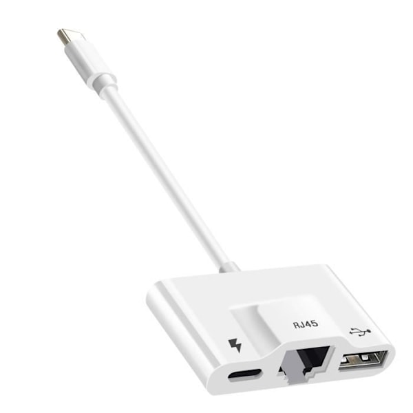 USB-C - Ethernet / USB / USB-C -sovitin Compact Plug and Play White