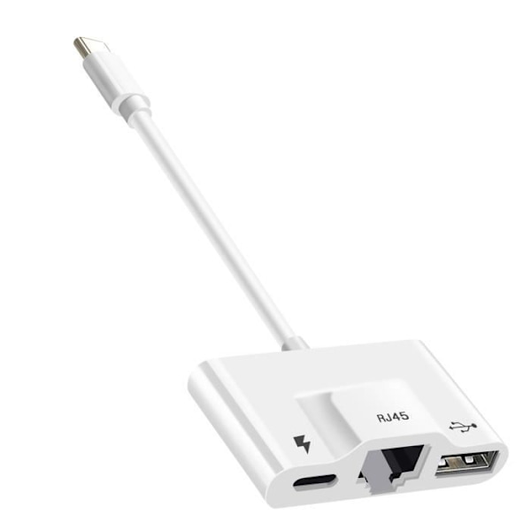 USB-C till Ethernet / USB / USB-C Adapter Kompakt Plug and Play Vit