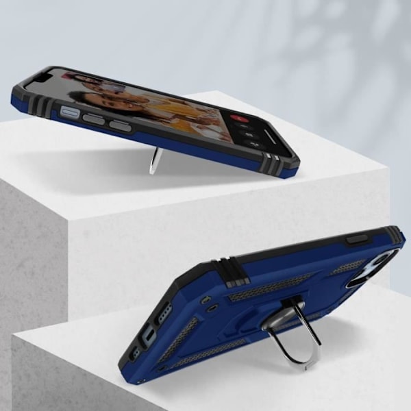 Coque iPhone 14 - Stötsäker - Mörkblå - Hållring - Videostativ - Tvåmaterial midnattsblå