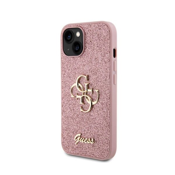 iPhone 15 - Guess Glitter Script Big 4G (GUHCP15SHG4SGP) - Vaaleanpunainen rosa