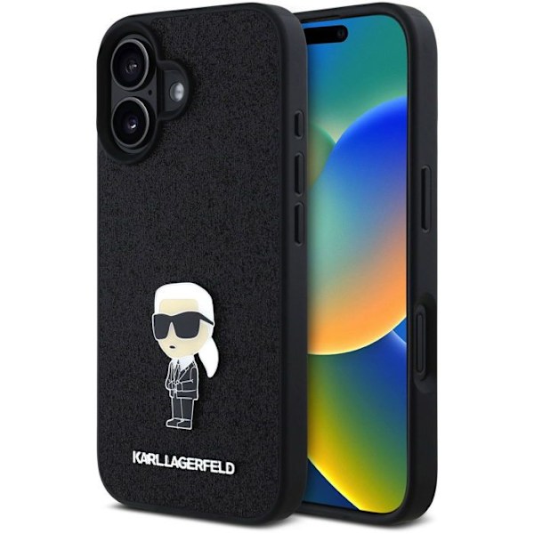 Karl Lagerfeld Kiinteä Kimalteleva Metalli Ikonik Takakansi iPhone 16 Musta