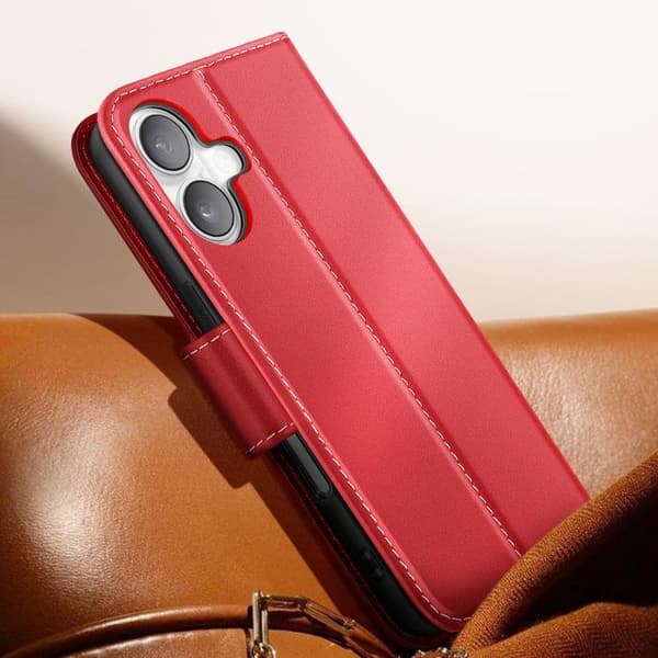 Pungetui - AVIZAR - iPhone 16 - Premium Læder - Rød - Ståfunktion Röd