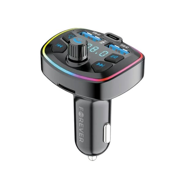 USB-C / 2 USB-A 20W auton laturi FM Bluetooth -lähetin ja Micro-SD Forever Musta Svart