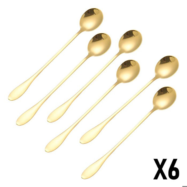 Longdrink Ske - CHEFFINGER - Sæt af 6 - Rustfrit Stål i Guld - Elegant Design - Rustresistente Gul
