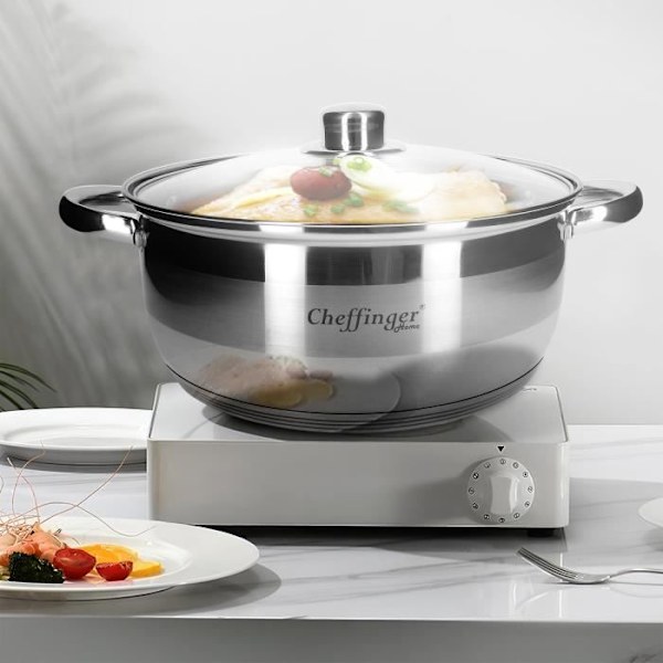 Marmiter - Cheffinger - 20/24/26/28/30 cm - Inox - Fasta Handtag - Glaslockar Transparent