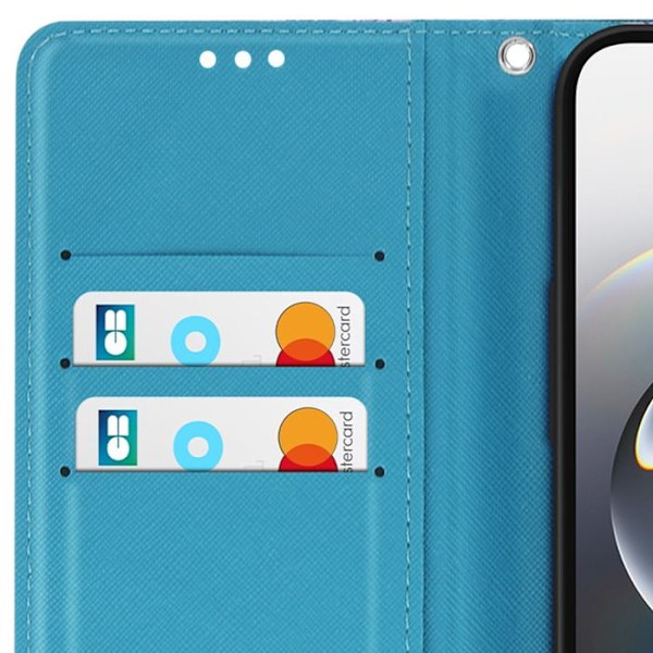 Etui til iPhone 16e Marmor Ocean Mønster med Håndledsrem og Blå Kortholder Blå