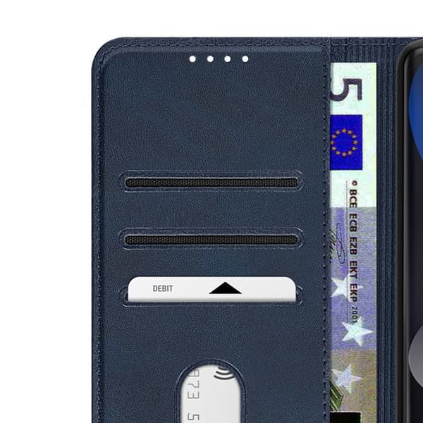Etui til Redmi Note 15 5G Læderlook med kortlomme og standfunktion Mørkeblå Blå