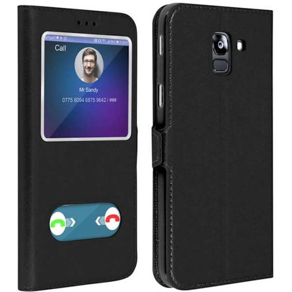 Etui Folio - AVIZAR - Samsung Galaxy J6 - Kaksoisikkuna - Tukiominaisuus - Musta Svart