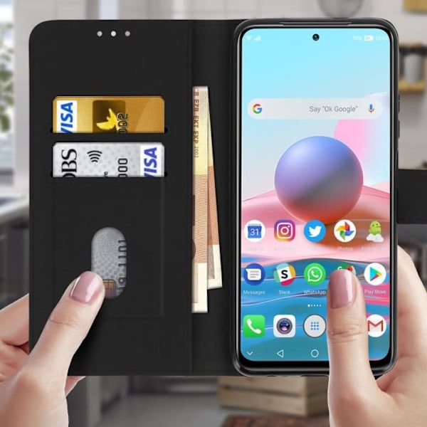 Etui - Xiaomi - Redmi Note 10 Pro - Beskyttelse - Kortholder - Video støtte - Sort Svart