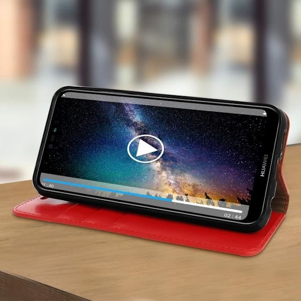 Etui - AVIZAR - P20 Lite - Ægte læder - Rød - Videostøttefunktion Röd