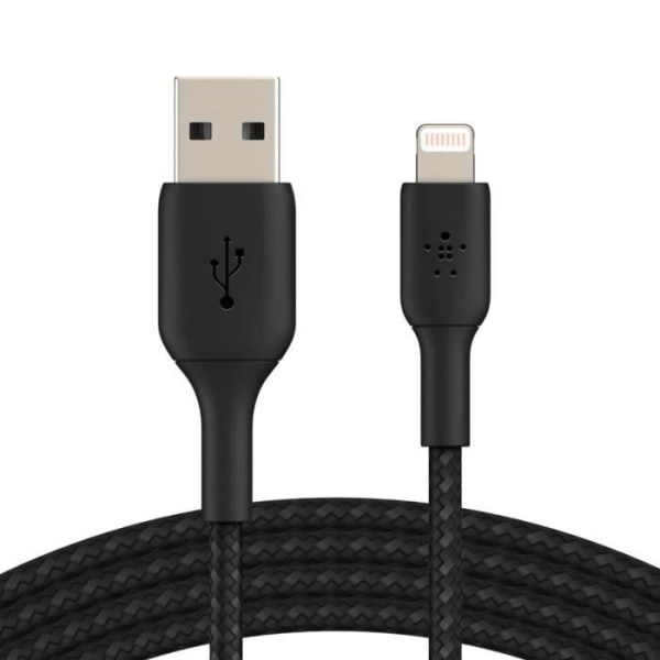 USB till Lightning MFi 18W nylonflätad kabel 3m Charge and Synchro Belkin svart