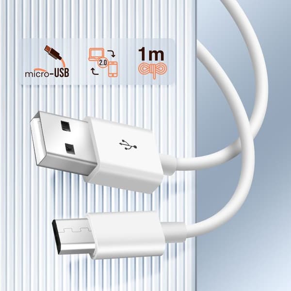 Kabel - AVIZAR - 1m - Snabb uppladdning - Dataöverföring - Ultra-resistent Vit
