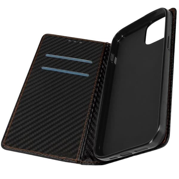Etui til iPhone 15 Plus - AVIZAR - Carbon Effect - Pung - Video Support - Sort Svart