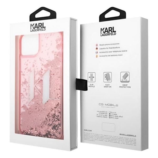 Fodral för iPhone 14 Plus Flytande glittermönster Förstärkta kanter Karl Lagerfeld Rosa Rosa