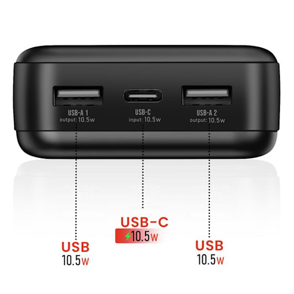 Extern batteri 20000mAh 10.5W med dubbel USB-port LED-indikator Swissten svart Svart